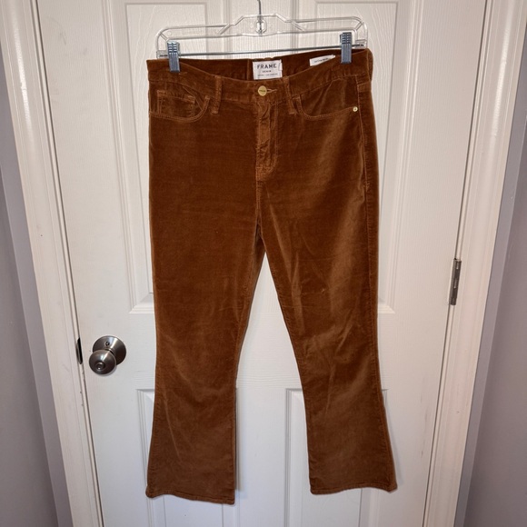 FRAME Le Crop Mini Boot Velvet Pants in Camel